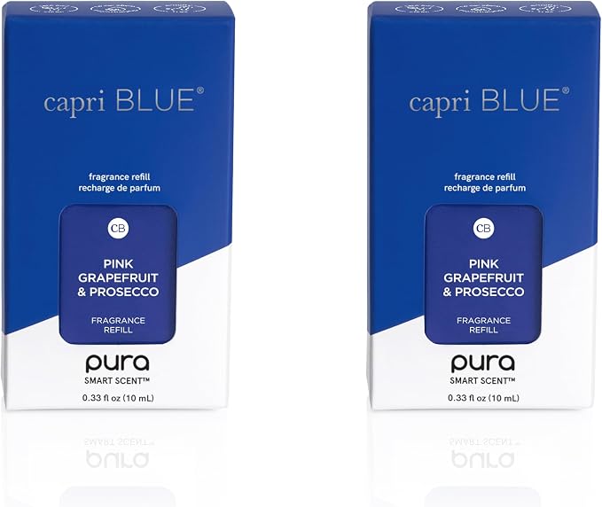 Capri Blue Pura Diffuser Refills – Luxury Home Fragrance – Long Lasting Oil Diffuser Scents with Notes of Mimosa Flower, Grapefruit & Violet (Pink Grapefruit & Prosecco, Pack of 2 Pura Refills)