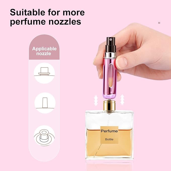 Portable Mini Perfume Atomizer Bottle, Refillable Spray, Scent Pump Case, Travel Atomizer (5ml, 5 Pack) (Pink, Gold, Black, Silver, Blue)