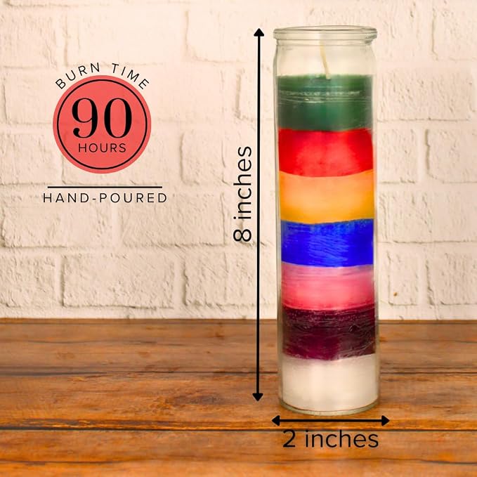 Simply Soson 1 piece Unscented 7 Color Glass Prayer Devotional Candle, Hand Poured Wax Candles - 2 Inch x 8 Inch, Great for Sanctuary, Vigils, Casting Chimes, Rituals, Spells, Wiccan & More