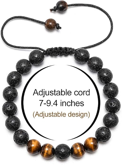 M MOOHAM Mens Bracelet - Beaded Natural Stone 8mm Tiger Eye Matte Agate Lava Rock Bracelets for Men Teen Boys Grandpa Dad Birthday Gifts Jewelry