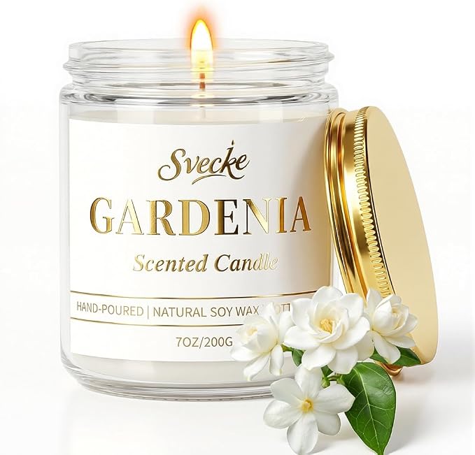 Gardenia Scented Candle 7oz Soy Wax Jar Candle Long Burning Aromatherapy Candle for Home Bedroom Gift for Women Men Housewarming New Home Gift
