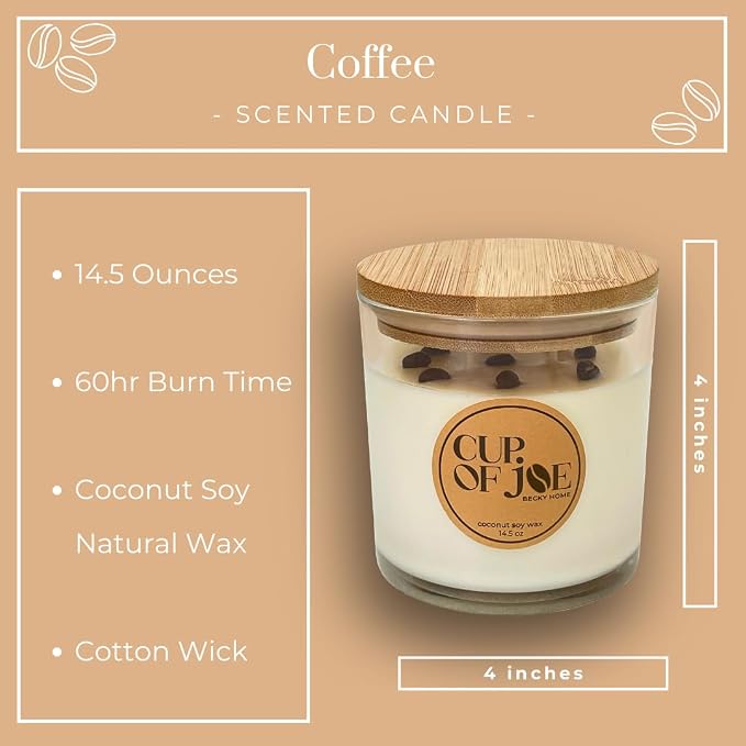 3 Wick Candle, 14.5oz Coffee Scented, Espresso Candles, Roast Coffee, Macchiato Candle, Large Jar Candles for Women, Gift for Men and Women