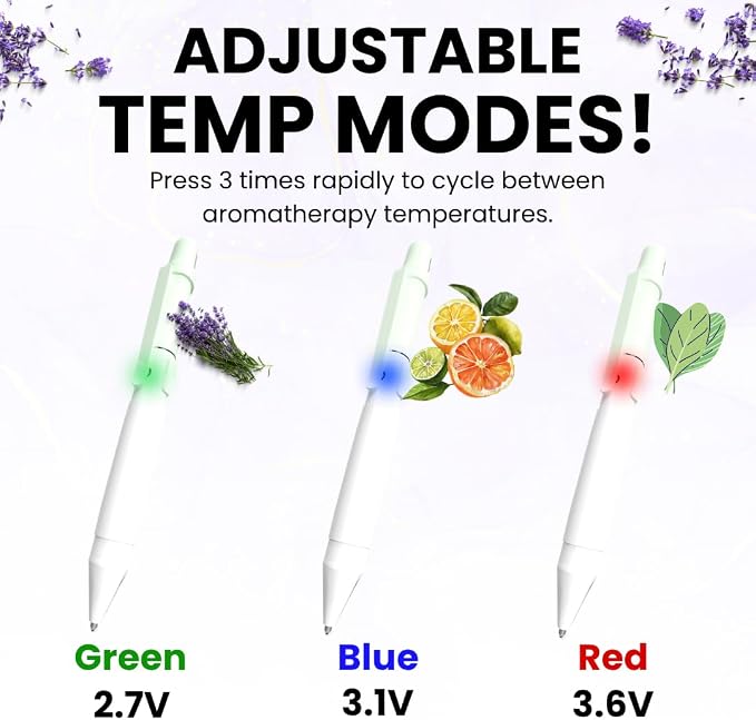 Aromatherapy Writing Pen Battery with Real Ink Tip and Hidden Diffuser Port, Soft Touch Ballpoint for Note Taking, Signature, and On-The-Go Relaxation, Rechargeable Wellness Gift for Office (Glow)