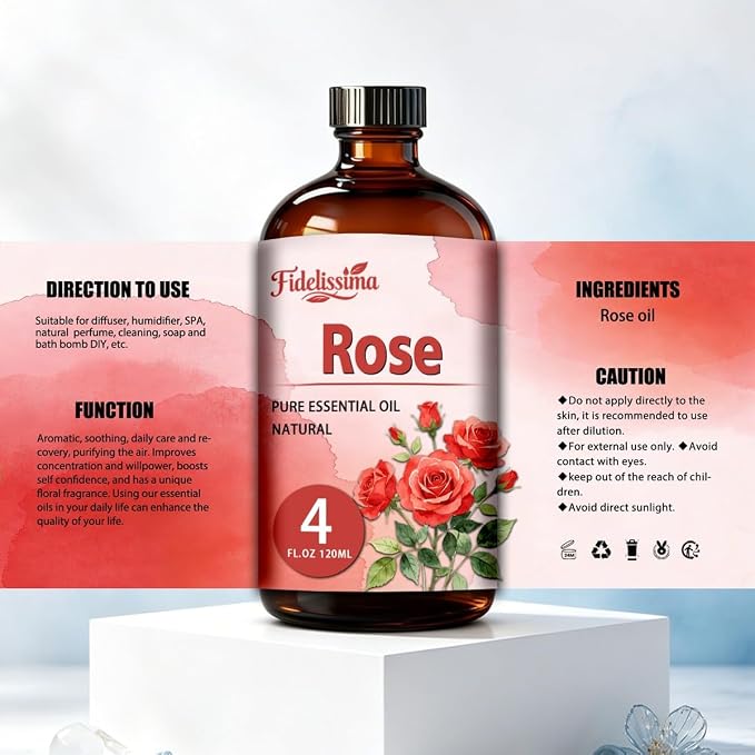 Fidelissima Natural Essential Oil Set,5 Scents Gift Kit–Bergamot,Coconut,Rose,Cinnamon,Marjoram,Fragrance Oil for Diffuser,Candle Soap Making,Personal Care with Glass Dropper