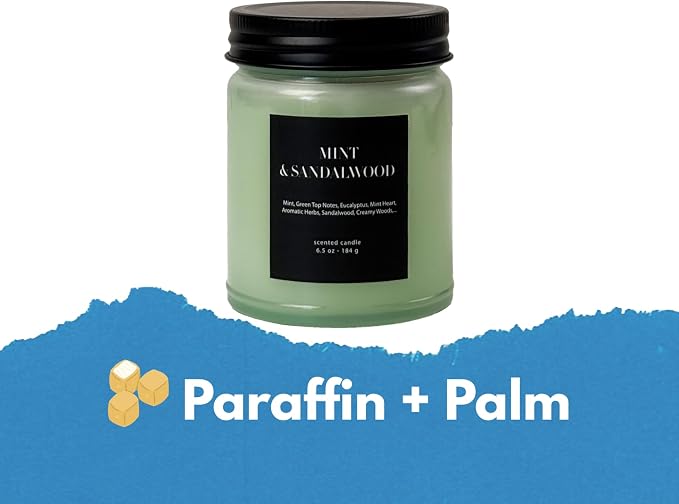 Mint & Sandalwood Scented Candle 6.5oz – CW Studio Color-Sprayed Glass Jar, Fresh Cool Mint & Warm Wood Aroma – Bathroom Kitchen Office Gift Candle, Mother's Day & Housewarming – 30-35 Hour Burn