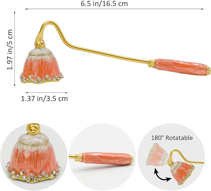 Candle Snuffer, Decorative Candle Extinguisher Snuffer with Long Handle, Elegant Metal Candle Tool for Putting Out Candle Flame Safely (Tangerine)