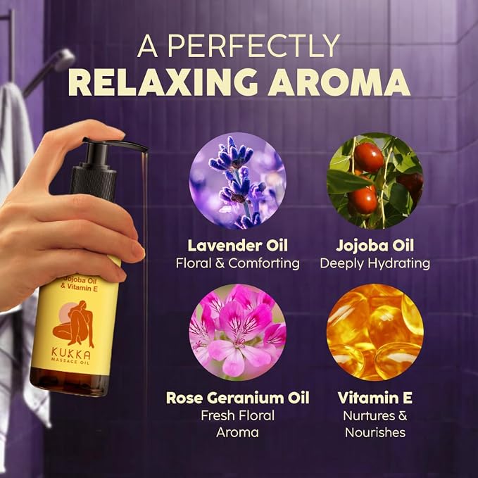 KUKKA Relax Massage Oil - 6.76 fl oz - Lavender Massage Oil for Spa-Like Massages and Deep Body Comfort - Thoughtfully Curated Formula Using Real Ingredients and Botanicals
