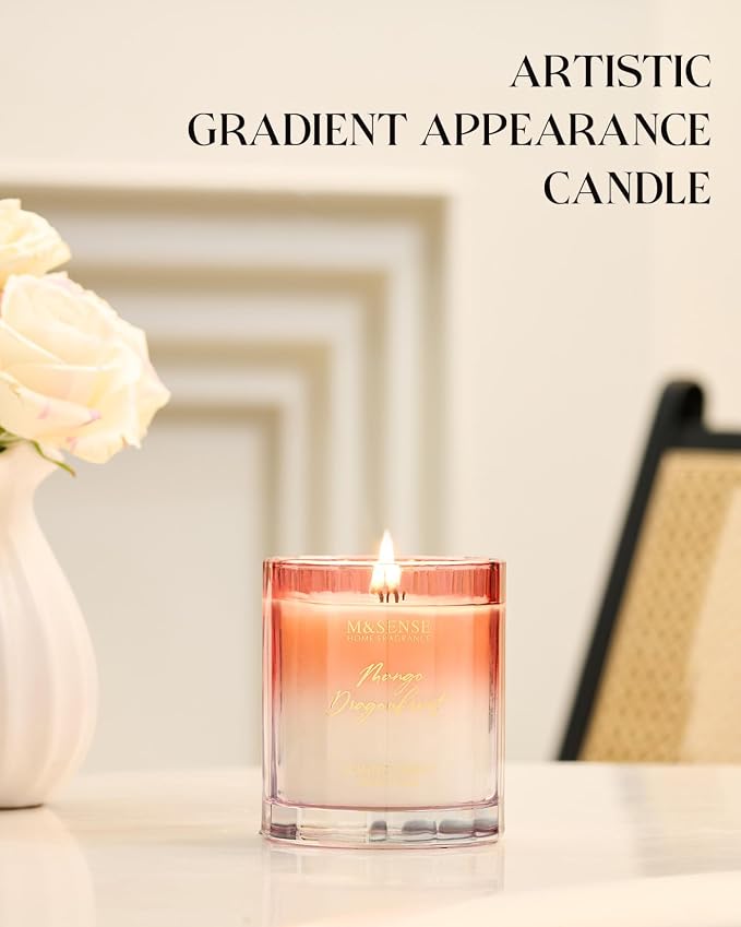 M&SENSE Mango Pineapple Summer Scented Candles, 10.6oz Natural Soy Wax 60H | Clean Non Toxic Burn, Fruity Scent Candle for Housewarming & Women Men