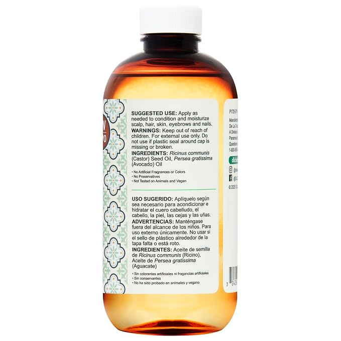 De La Cruz® Castor Infused with Avocado Hair and Skin Oil Blend 8 FL. OZ. (236 mL)