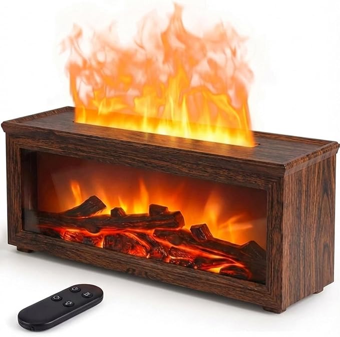 Essential Oil Diffuser, 7-Color Fireplace Fire Flame Aromatherapy Humidifier, 280ml Ultrasonic Aroma Diffuser, Cozy with Time Sets and Remote Control for Bedroom Home Yoga Office