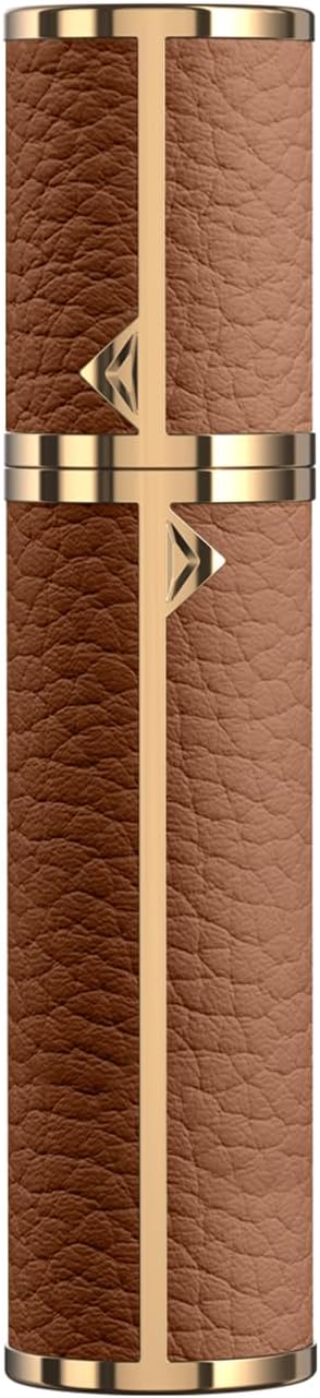 8ML Travel Perfume Refillable Atomizer, Mini Genuine Leather Cologne Sprayer, Protable Pocket Size Empty Fragrance Spray Bottle (Brown)