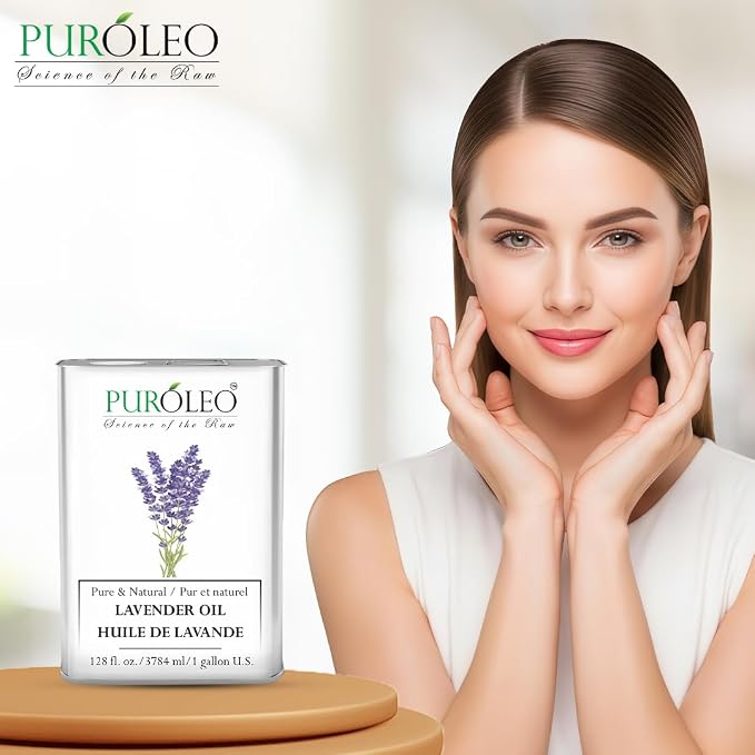 PUROLEO Lavender Essential Oil 128 Fl Oz/3785 ML (Packed in Canada) 100% Pure Natural Undiluted Cold Pressed for Aromatherapy Therapeutic Grade Aromatherapy Oil for Sleep…
