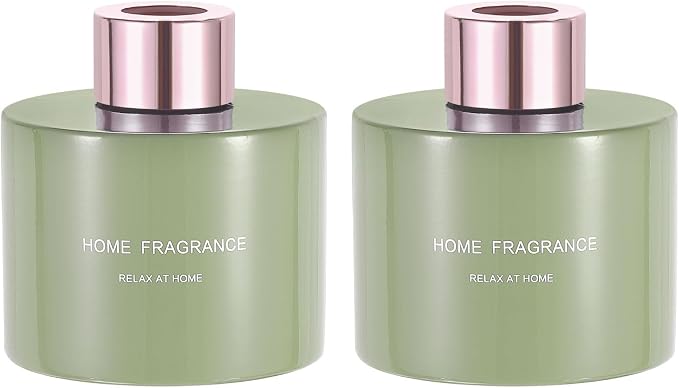 HARFINGTON 2pcs Empty Glass Diffuser Bottle 140ml/4.7oz Refillable Fragrance Accessories Aromatherapy Jar Container for Replacement Reed Diffuser DIY Home Bathroom Green with Gold Tone Cap