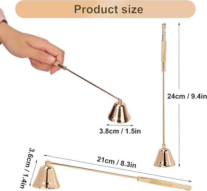 6 Pack Golden Candle Snuffer Vintage, Premium Stainless Steel Wick Flame Extinguisher, 8.3 Inch Wick snuffer with Long Handle, Elegant Design for Candles, Candle Accessory for Candle Lovers