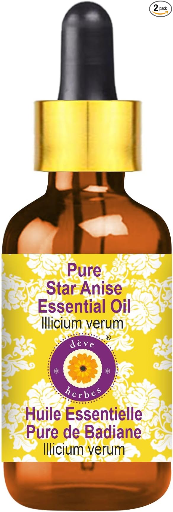 Deve Herbes Pure Star Anise Essential Oil (lllicium verum) with Glass Dropper Steam Distilled 30ml (1 oz)