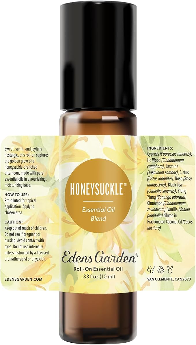 Edens Garden Honeysuckle Essential Oil Roll-On – Pre-Diluted Floral Blend, 100% Pure Aromatherapy & Natural Perfume, Uplifting Skin Safe Travel Roll-On, 10 ml (.33 fl oz)