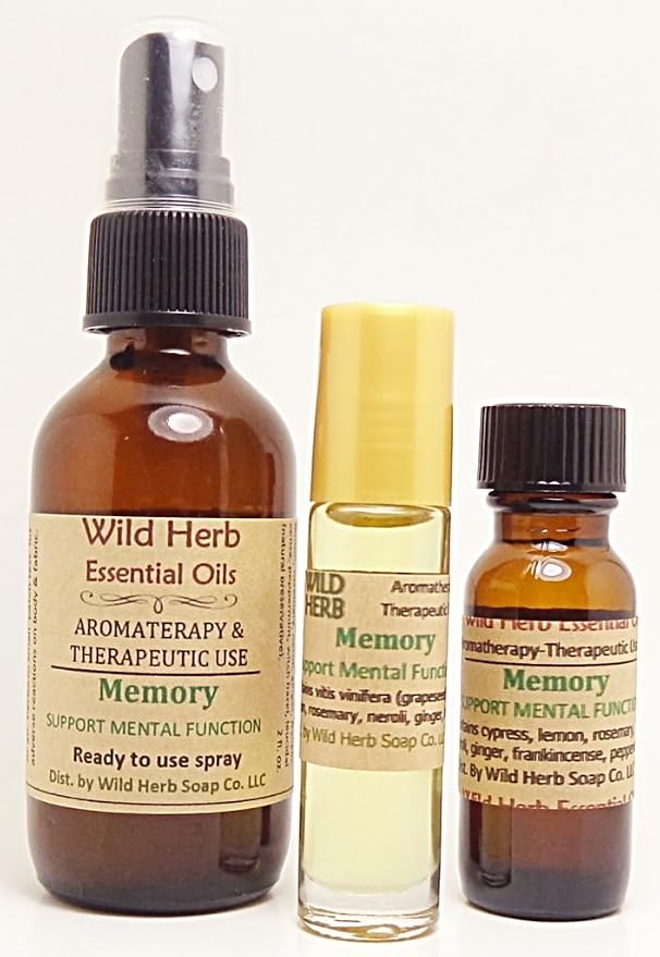 Wild Herb 100% Pure Memory Essential Oil Blend - Organic Brain Boost - Great for Use During School/College, Remembering Speeches or Lines in a Play, Aging Adults, etc. (2 oz. Full Strength)