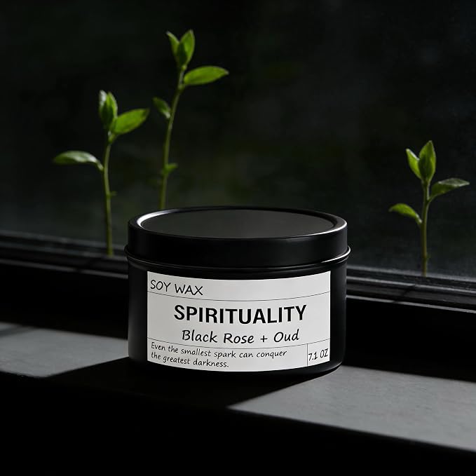 Crystal Energy Candle, Spiritual Candles for Women, Spark Conquer Darkness, Black Rose & Oud Candles, Emotional Support, Encouragement, Perfect Self-Care and Inspirational Affirmation Gift