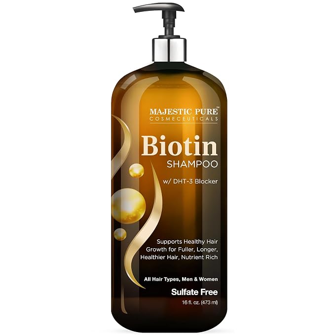 Majestic Pure Biotin Shampoo - Volumizing Shampoo for Hair Loss - with DHT-3 Blocker - Hydrating & Nourishing - Sulfate Free, for Men & Women - Thin Hair Shampoo - 16 fl oz