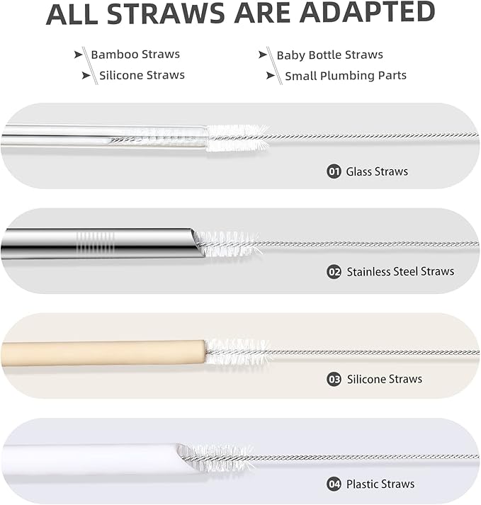9-Piece Straw Cleaner Brush Kit - for Stanley Mug 40, 30, 20 oz, (3-Size) Extra Long Pipe Cleaners, Straw Cleaning Brush for Tumbler, Sippy Cup, Bottle and Tube