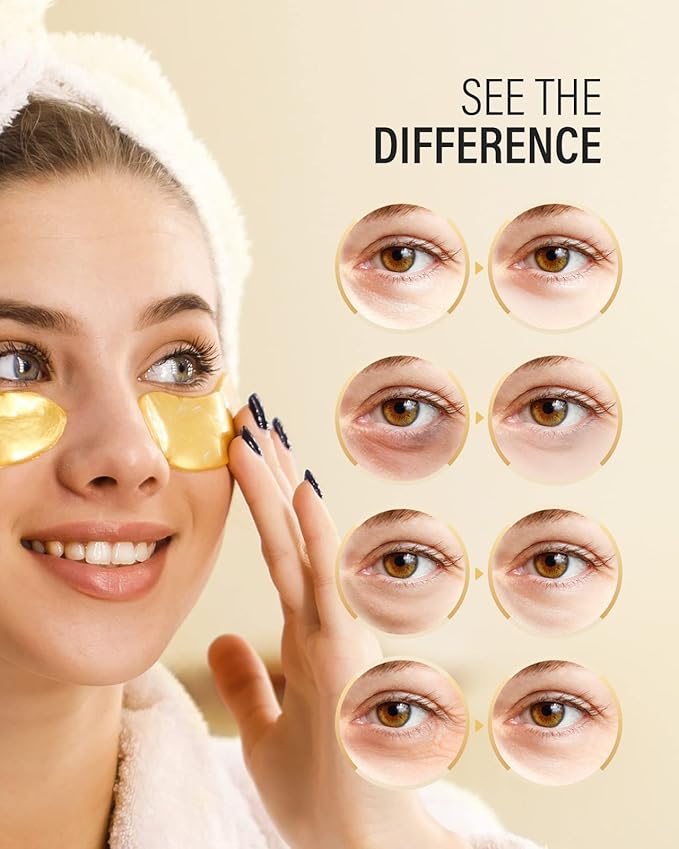 Maskiss 24k Gold Under Eye Patches (8 Pairs), eye mask, Collagen Skin Care Products, Eye Patches for Puffy Eyes, eye masks for dark circles and puffiness