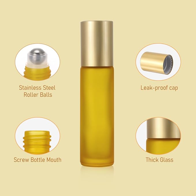 Kesell 10ml Essential Oil Roller Bottles, Sample Vial Bottle for Aromatherapy, Essential Oils, Perfumes and Lip Balms, Pack of 10