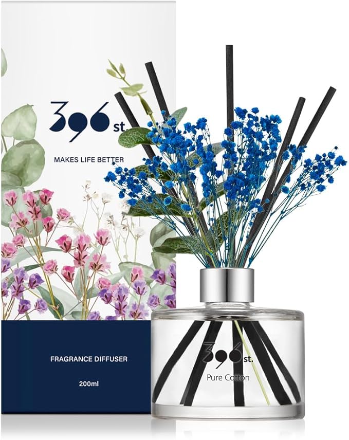396 st. Preserved Baby's Breath Flower Reed Diffuser, Pure Cotton, 200ml(6.7oz) / Reed Diffuser Sets, Home Fragrance, Scented Oils, Home & Bathroom Décor