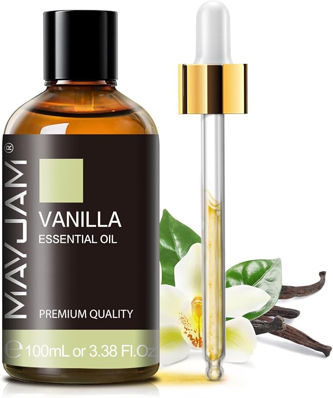 Vanilla Essential Oil 100ml, MAYJAM Premium Essential Oils for Aromatherapy, Diffuser, Soap Making, Candle Making, Large Bottle Vanilla Oil with Gift Box(3.38fl.oz)