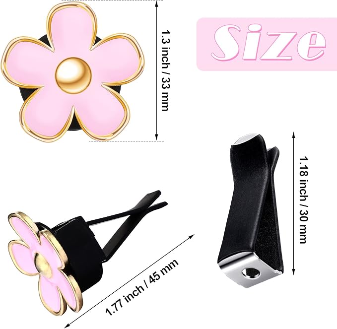 Frienda 6 Pcs Daisy Flower Air Vent Clip Accessories Air Conditioning Outlet Clip Car Air Freshener Dashboard Accessories Charm Car Inter Decor(3 cm, 3.3 cm,Pink)