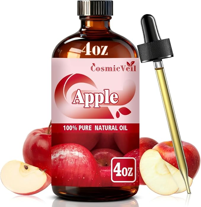 Apple Essential Oil Apple Oil for Aroma Diffuser,Humidifier,Home Fragrance,Cleaning,Body Care,Massage,Yoga,DIY Candle,DIY Soap CosmicVeil（Apple，4 Fl Oz (Pack of 1)）