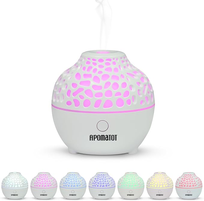 2 Pack Essential Oil Diffuser,Mini Portable Aromatherapy Diffusers,60ml Cool Mist Humidifier with USB 7 LED Light Color,Waterless Auto Shut-Off for Gift Home Office Room