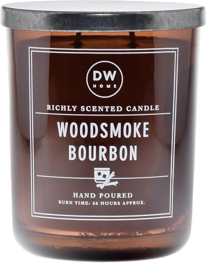 DW Home Woodsmoke Bourbon Scented Candle – Smoked Vanilla, Oak Aged Bourbon & Hickory Fragrance, 15 oz Double Wick Jar Candle, Long Burning Home Fragrance