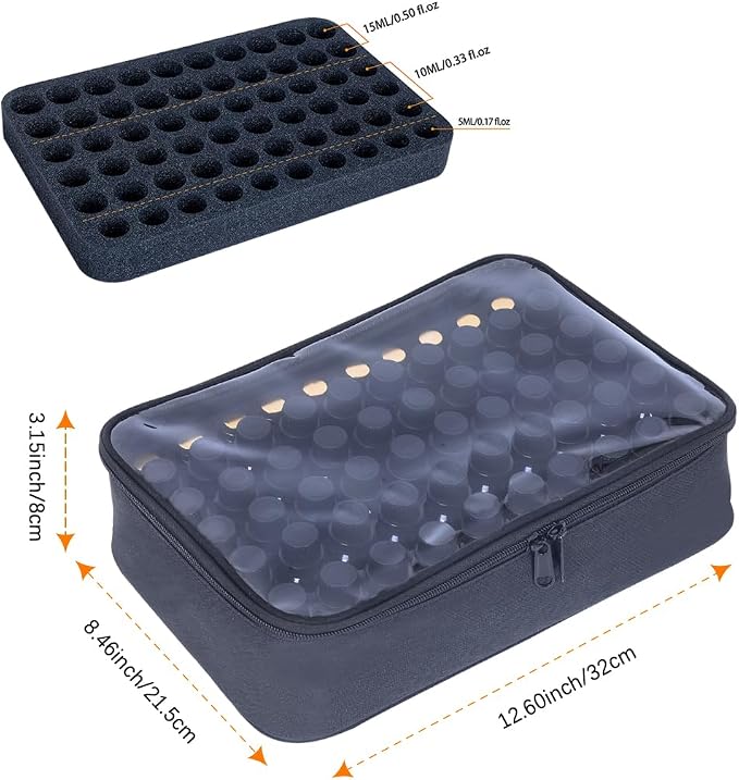 Essential Oils Carrying Case Holds 60 Bottles with Detachable Pad,Black