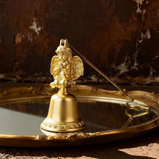 Golden Angel Candle Snuffer with Heart-Shaped Handle, Elegant Praying Angel Design Metal Candle Extinguisher, Safe and Clean for Home, Church, Gifts, 8cm x 19cm