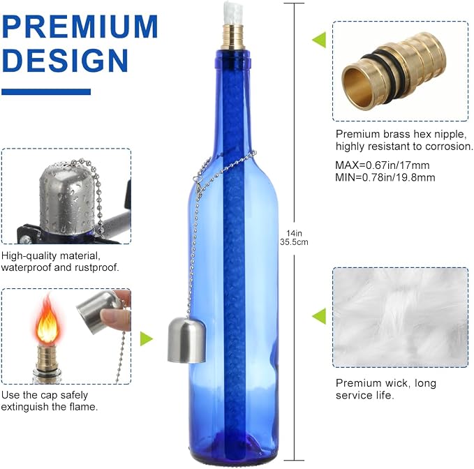 LANMU Wine Bottle Torch Wicks, Outdoor Patio Backyard Torches Lights, Oil Lamps Replacement Wick Hardware Kit, DIY Homemade Torch Decor (3 Pack)