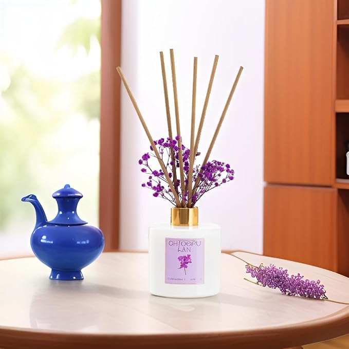 Lilac Diffuser, 6.7 oz Natural Essential Scented Oil with Diffuser Sticks, Best for Bathroom Decor, Living Room Decor, Home & Office Decor, Aromatherapy Diffuser Oil Gift Set