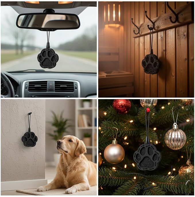 Wood Car Air Freshener — Handmade Car Air Freshener — Paw Designed Fragrance Oil Diffuser in Wooden Gift Box — Aromatherapy Gift Set with Mountain Rain Fragrance Oil - 10 ml
