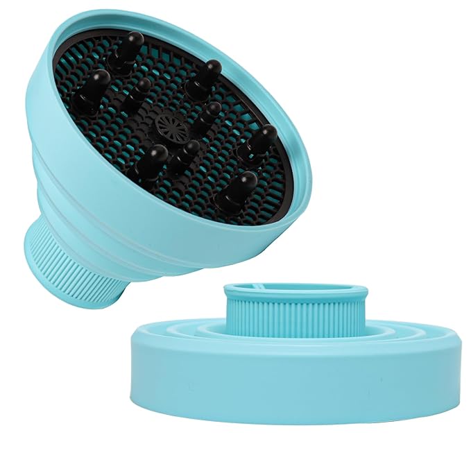 Universal Collapsible Hair Dryer Diffuser Attachment-Foldable Portable Travel and Easy Storage Hair Diffuser Fit Most Hair Dryers with Nozzle Diameter D-1.575Inch to 1.968 Inch (4-5cm)- Blue