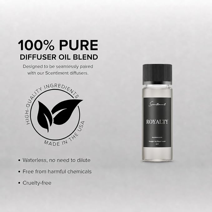 Scentiment Royalty Diffuser Oil - Premium Hotel Scent with Notes of Musk, Oakmoss, Amber, & Vanilla Home Scent, Aromatherapy Fragrance Oil Diffuser Refill - 1.69 fl oz (50 mL)