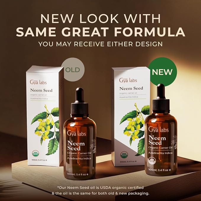 Gya Labs USDA Organic Neem Oil - 3.4 Fl Oz - Carrier Oil for Hair, Skin, Face, Scalp & Body Massage