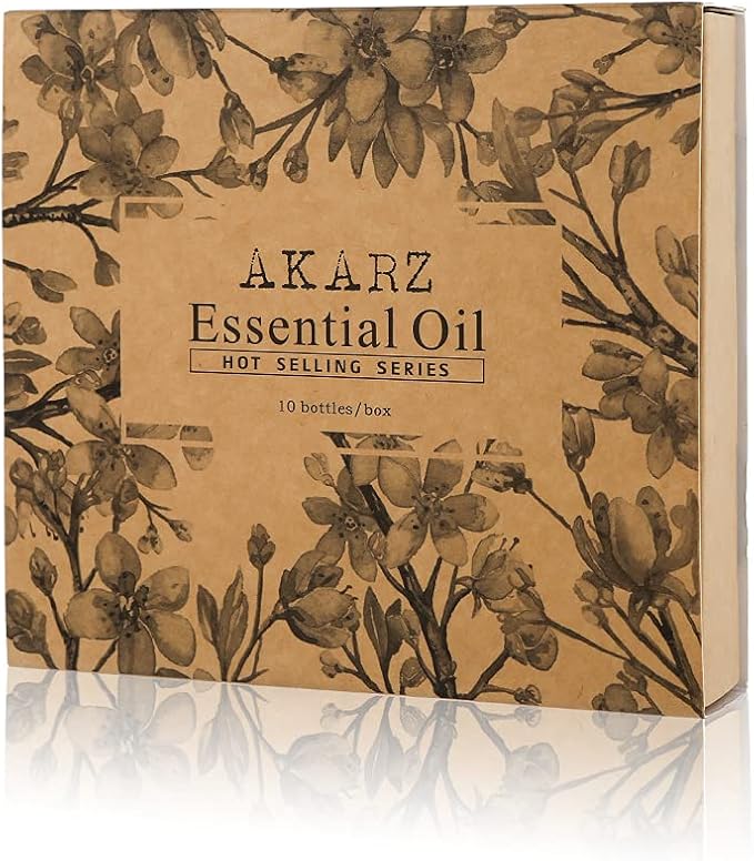 AKARZ 10 Packs Essential Oils Set, 10x10ml Aromatherapy Collection for Diffuser, Home, Candle & Soap Making - Top Scent Kit with Lavender, Vanilla & More