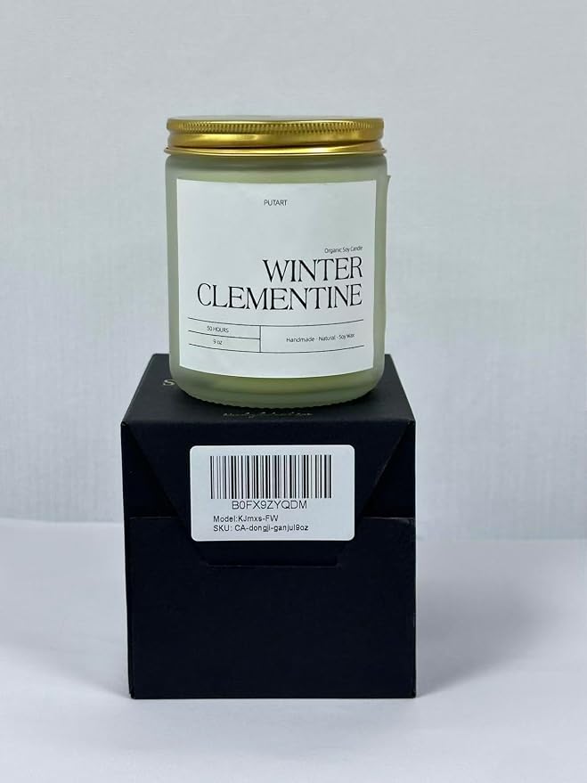 Winter Clementine Scented Candles for Home, 9oz Natural Soy Wax Aromatherapy Organic Citrus Candle for Stress Relief, Long Burning & Lasting Jar Candle Gifts for Christmas, Winter, Holiday