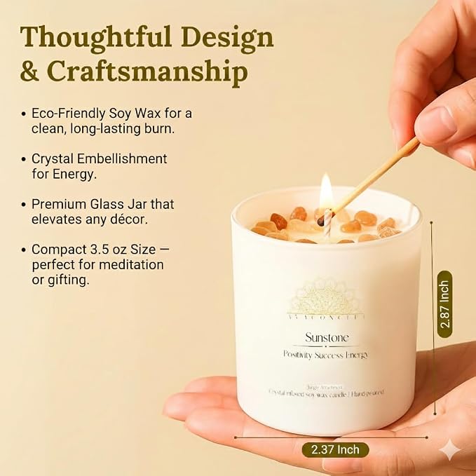 AvaConcept Healing Crystal Candle Gift Set – Set of 3 Amethyst, Amazonite & Sunstone Hand-Poured Soy Wax Lavender Jasmine, Coastal Breeze & Jungle Attachment Aromatherapy 3.5oz Each | Premium Gift Box