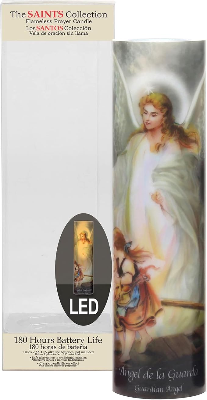 Stonebriar The Saints Collection Guardian Angel Flickering LED Prayer Candle with Automatic Timer, Religious Gift Ideas for Mom, Dad, Sister, Brother, and Friends 8 Inches, 1 Count (Pack of 1)