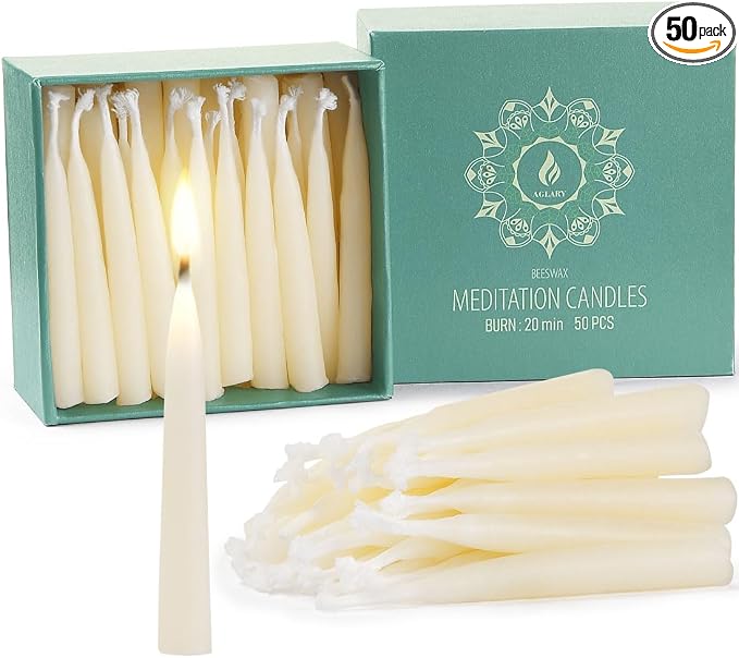 20-Minute White Pure Beeswax Candles, Dripless Meditation Candles, Mini Taper Candles Without Brass Candle Holders, Set of 50
