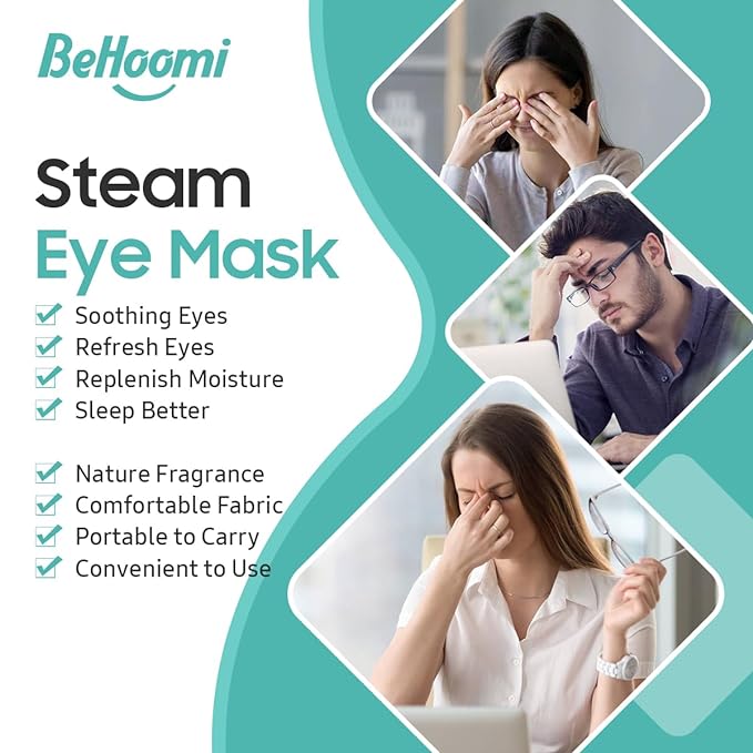 BeHoomi Steam Eye Mask, 10Packs Heated Eye Mask, Self Heating Disposable SPA Warm Compress for Eyes Sleep Mask, Travel Essentials & Relaxation Gifts for Women (Unscented)