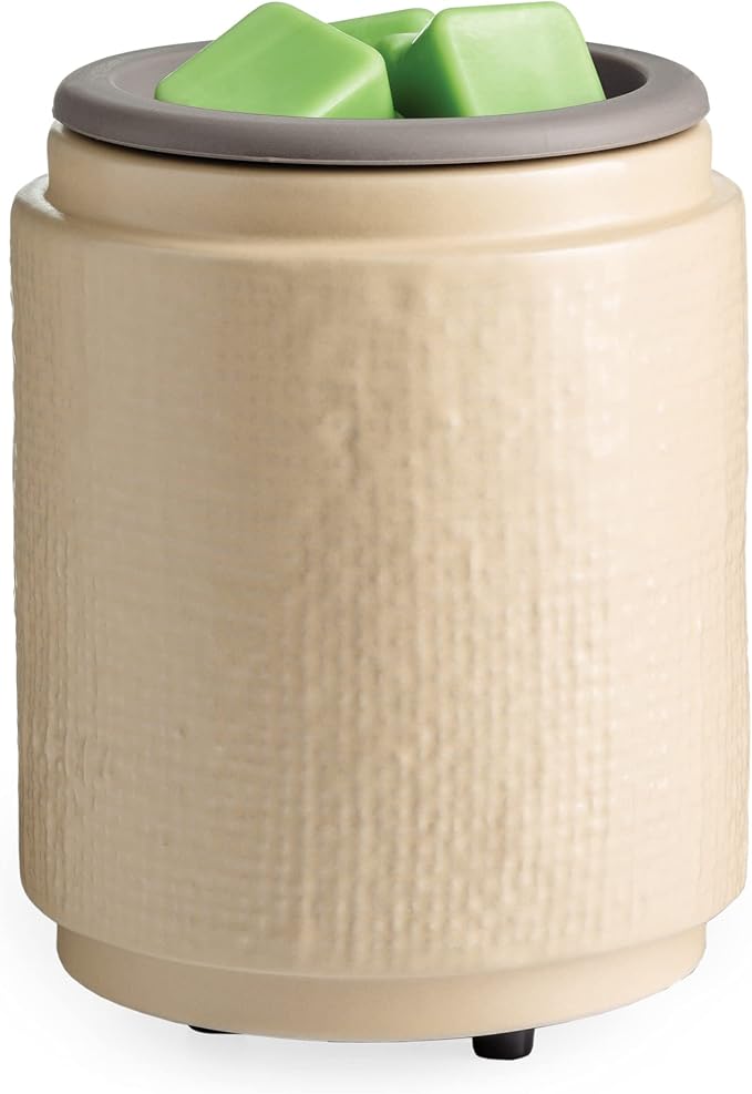 Candle Warmers ETC. Wax Melt Fragrance Warmer for Scented Wax Melts, Cubes, Tarts with Silicone Dish Top|Natural Linen Cream Ceramic