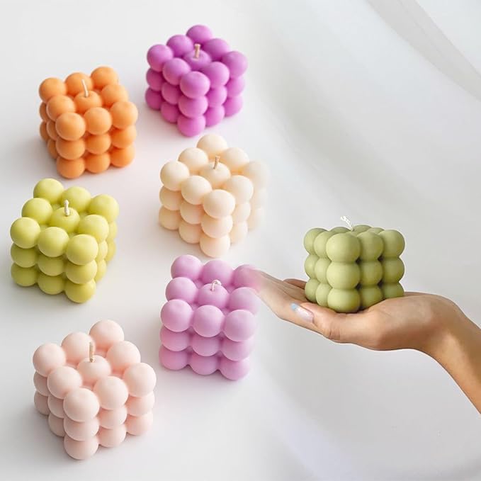 6pcs Silicone Candle Making Molds Kit Set, 3D Silicone Mold for Baking Desser, Soy Wax, Soap Geometric Pumpkin Shapes Yarn Ball Bubble Cube Molds DIY Scented Candle