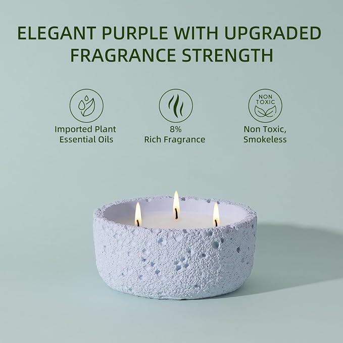 Viyffo 20oz Large Scented Candle - Lavender & Eucalyptus, 3 Wick Home Scented Candle, Non Toxic Soy, Purple Textured Ceramic Jar, Luxury Fragrance, Elegant Home Décor & Spring Gift for Women