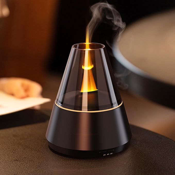 Flame Essential Oil Diffuser, Upgrade 7 Colour Lights Aromatherapy Diffuser, Oil Diffuser, Air Humidifier, Aroma Diffusers for Home, Bedroom, Office, Yoga, Timer & Waterless Auto Off